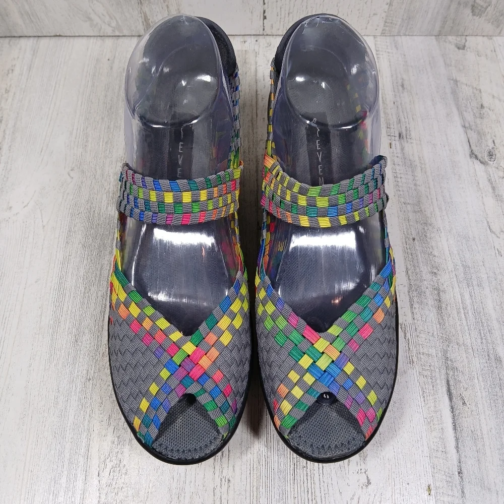Steven by Steve Madden Brynn Peep Toe‎ Casual Bright Multi Wedges #860